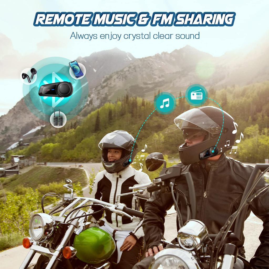 Maxto M2 Motorcycle Intercom Helmet Bluetooth Pairs with All Continuous Simultaneous Radio Headphones, Brands, Auto-Answer, 12-Hour Operation,