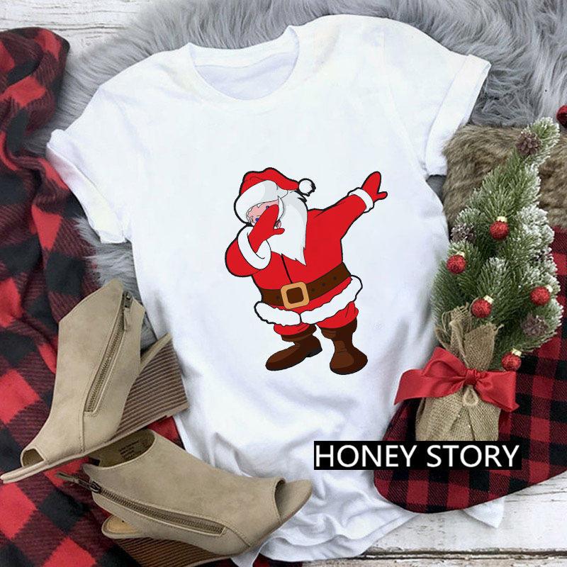 Women's Crew Neck Short Sleeve Graphic Print Christmas T-Shirts Loose Fit Casual Tees