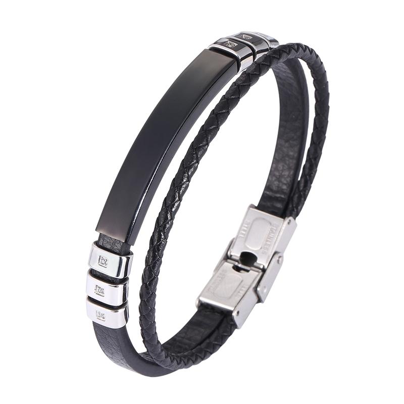 

Модные многослойные кожаные браслеты для мужчин из нержавеющей стали, классический персонализированный браслет в подарок Inner Perimeter205mm чёрный