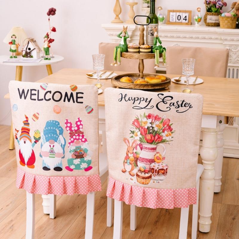 Easter Theme Chair Cover, Indoor Decorative Gnomes Cute Rabbit Pattern Chair Cover, Cute Cartoon Style Home Decorations
