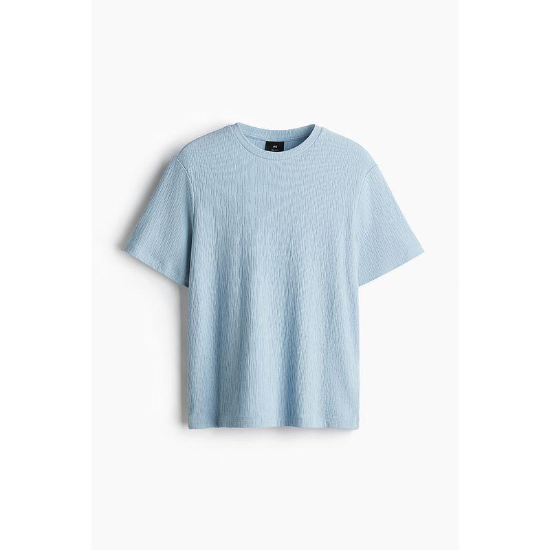 

HM Men s and Women s T-shirt 2025 Autumn New Arrival Minimalist American round Neck Texture Short Sleeve Tops 1265103 Light Blue 175/100(M)