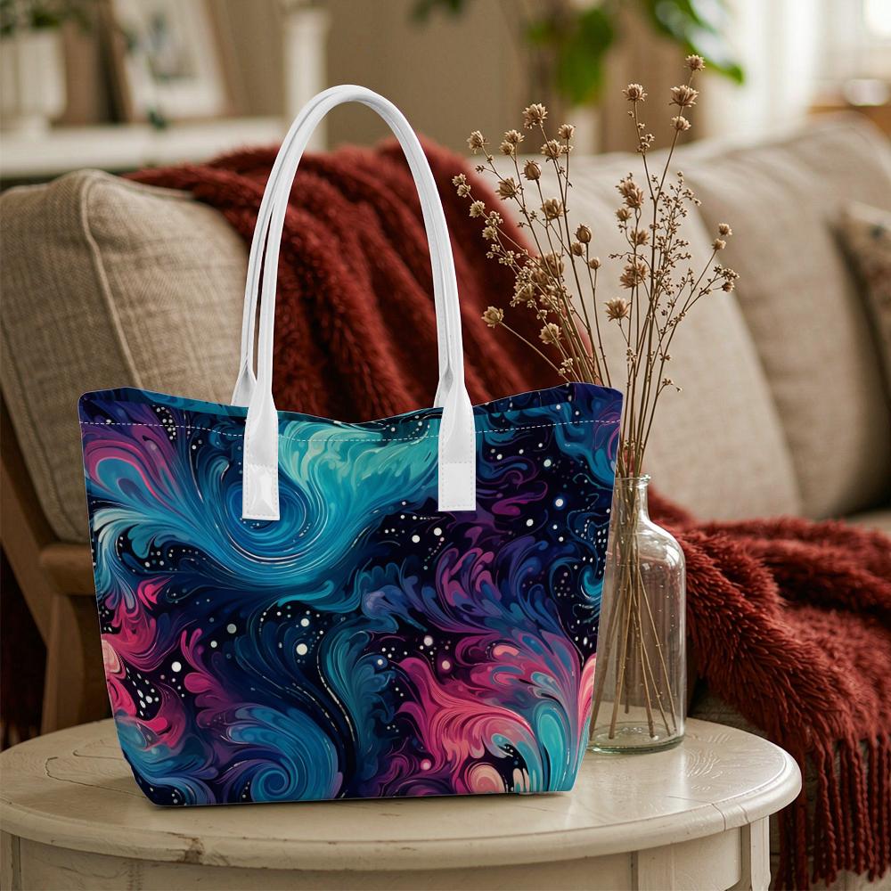 Galaxy Swirl Print Shoulder Bag Fashion Casual Lightweight Portable Daily Use Tote Handbag for Women Outdoor Shopping