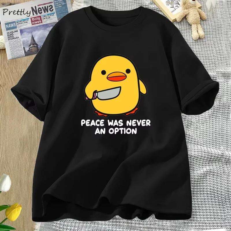 

Peace Is Never An Option Cute Animal T-shirt Fun Goose Pattern T-shirt Summer Casual Fashion Short-sleeved Top 4XL