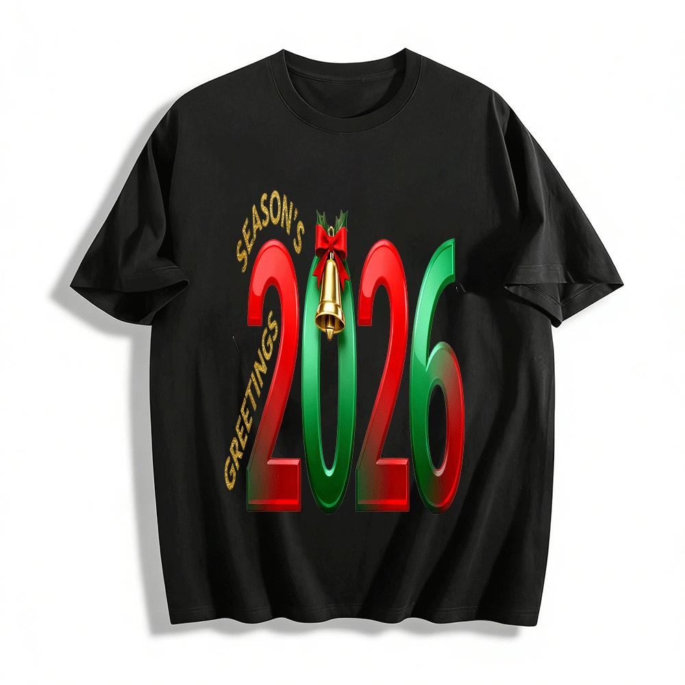 

2026 Season s Greetings Christmas Themed Graphic Casual Top Pure cotton T-shirt XXS