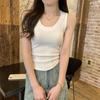 Korean Style Slim-Fit Cotton U-Neck Pleated Summer Tank Top for Women