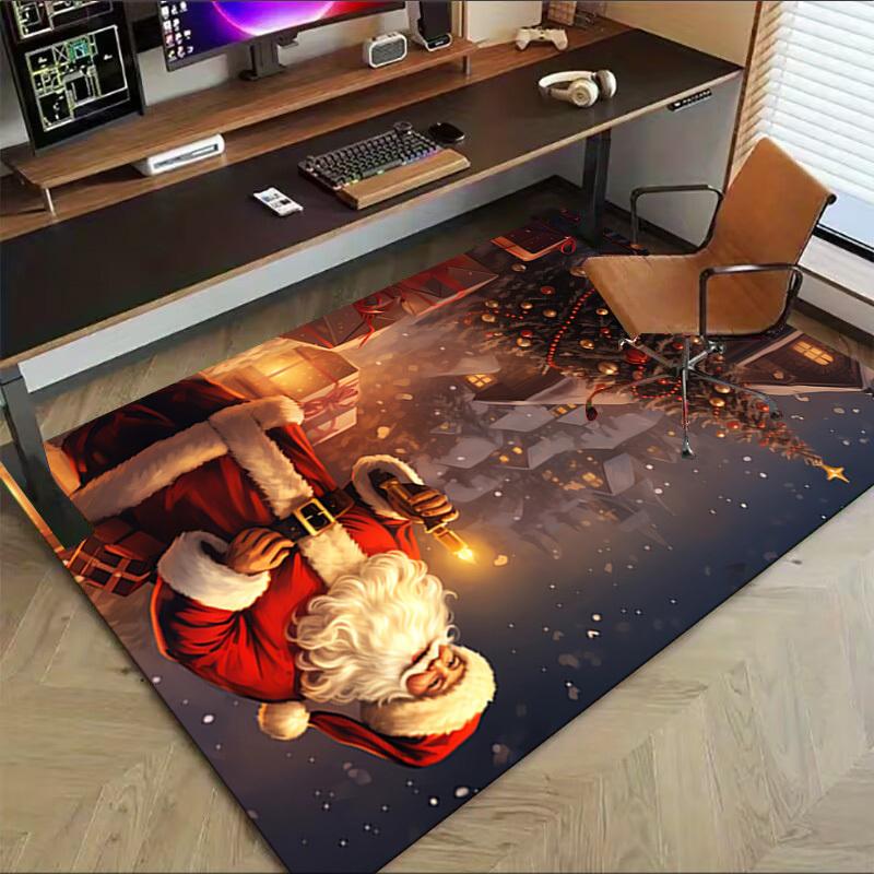 Christmas Santa Claus Crystal Velvet Chair Mat Area Rug - Non-Slip, Floor Mat, Office Desk Chair Rugs, Bedroom Decor.Christmas Gift-1106146