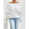 Neues Damen Locker und Lässig Kordelzug Schulterfrei Einseitig schulterfrei Top