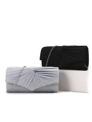 Pleated Ruffle Women's Crossbody Evening Clutch Handbag with Chain