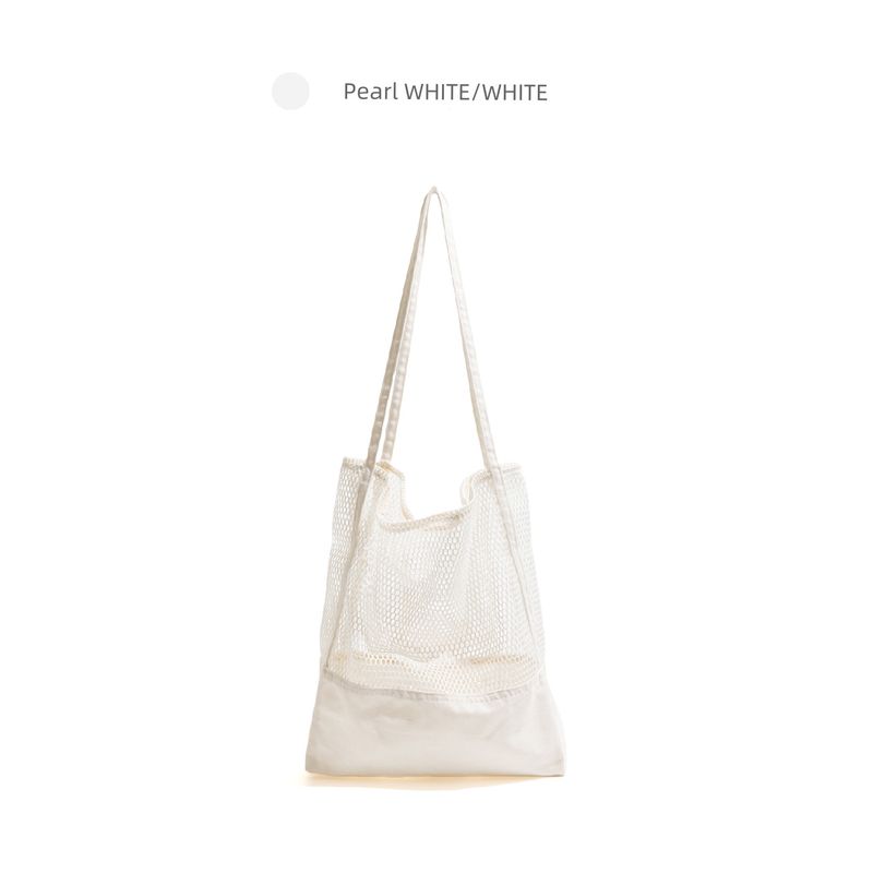 

Stylish Studio Summer Seaside Woven Bag Simple Fresh Hollow Bag Large Capacity Handbag Shoulder Bag Pearl White