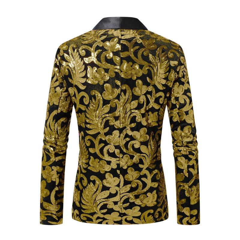 Mens Sequin Velvet Blazer Jacket Fashion Party Stage Performance Nightclub Suit Coat