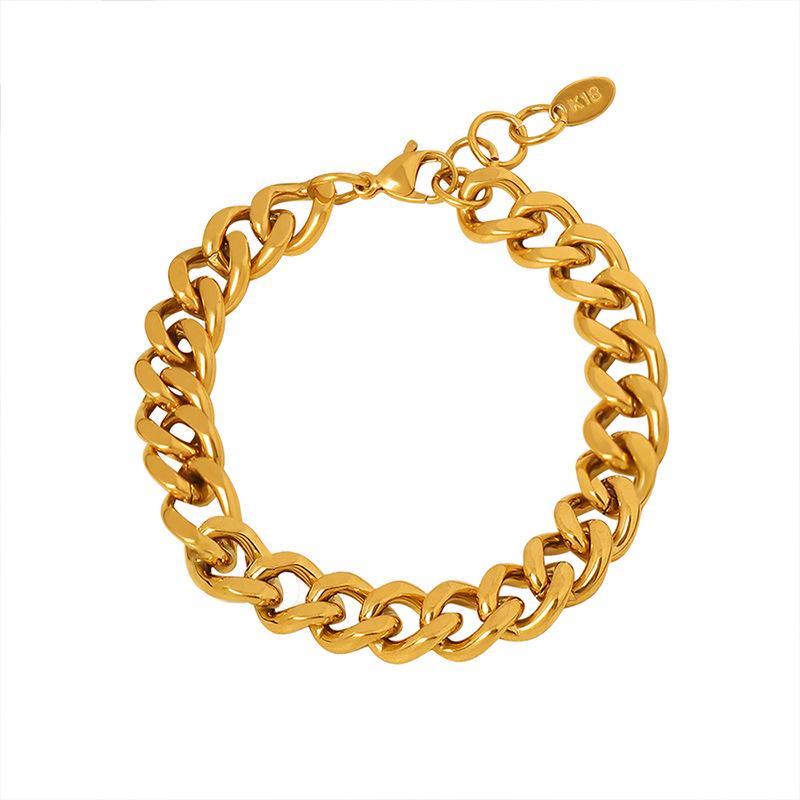 French Light Luxury Geometric Chunky Chain Bracelet, Gold-Plated Titanium Steel, Unique Design Jewelry Accessory
