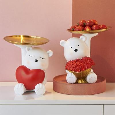 Home Decor Loving Bear Sculpture Entryway Key Storage Tray Ornament Living Room Decoration Jewelry Storage Tray Statue Gift
