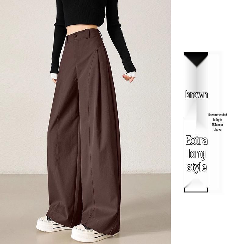 Women's High-Waisted Khaki Wide-Leg Pants with Side Pleats - Slimming, Trendy Fashion for Spring & Autumn 2025