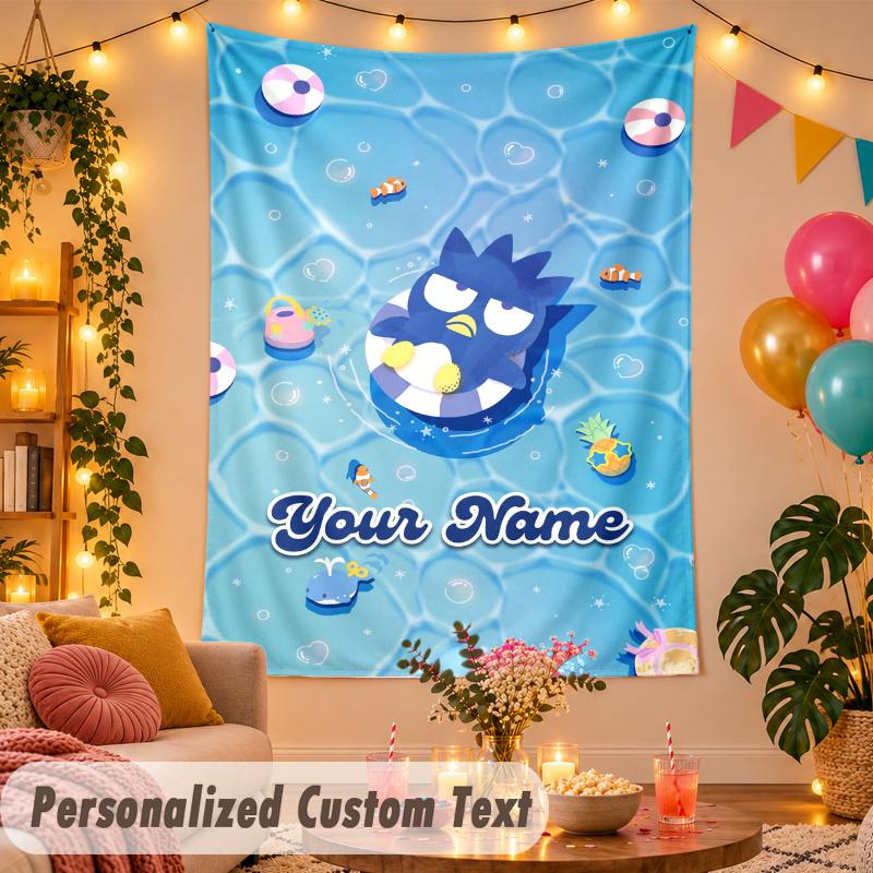 Badtz-Maru Personalized Wall Tapestry Custom Name Text Polyester Hanging Decor Home Room