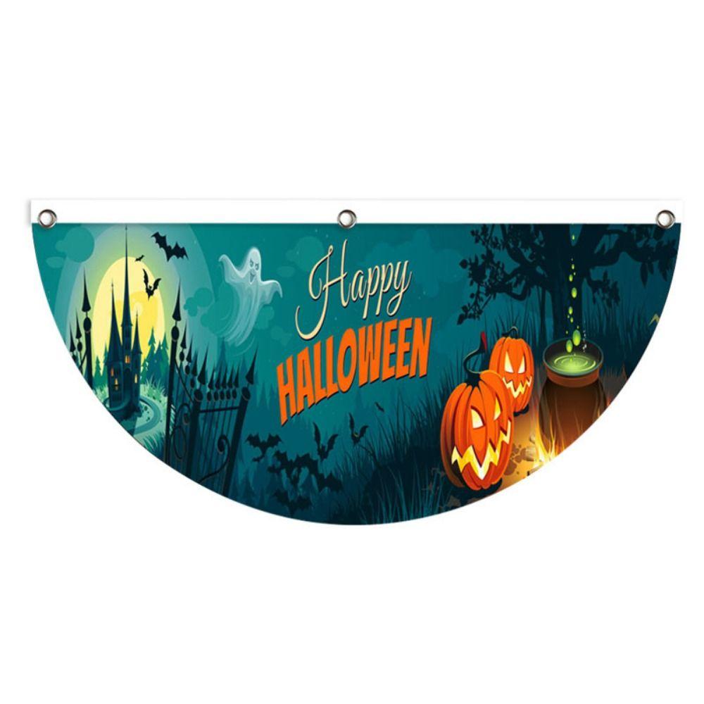 Polyester Halloween Fan Flag Decorative Ghost Pumpkin Bunting Flag for Home