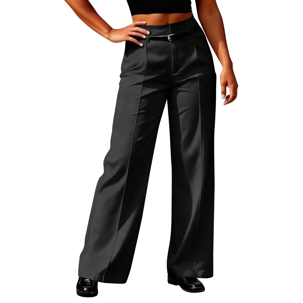 Women's Wide-leg Trousers, High-waisted Straight-leg Business  Trousers, Long Trousers With Belt