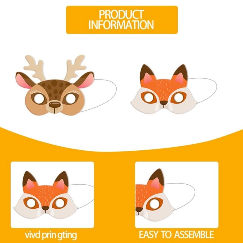 Forest Friend Kids Party Mask 12Pieces Set Cardboard Animal Face Mask for Dress Up Fun Halloween Cosplay Party Supplies