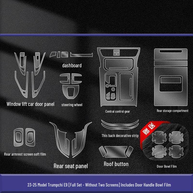 GAC Trumpchi E9 Interior Protection Film for Navigation, Dashboard, and Gear Shift.