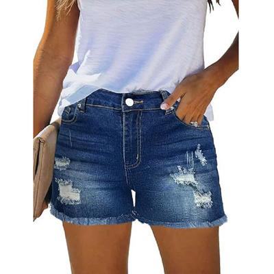 Damen Sommer Denim Shorts High Waist Rissloch Slim Jeanshosen mit Quaste