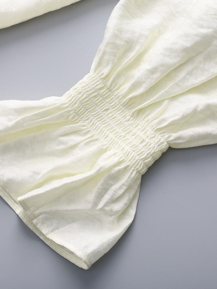 Nanyou Hofstil Tencel-Hemd: Damen Elegantes Krepp-Gefühl, Holzohr-Rand, Stehkragen, Frühlings-Oberteil