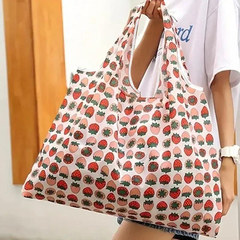 Large Capacity Folding Shopping Bag,Environmentally Friendly Folding Bag,Creative Portable Printed Hand-held Storage Bag