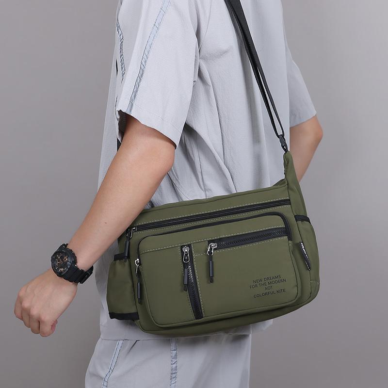 Men's Crossbody Bag Large Capacity Waterproof Shoulder Travel Bag Business Nylon Zipper Soft Backpack with Bottler Holder