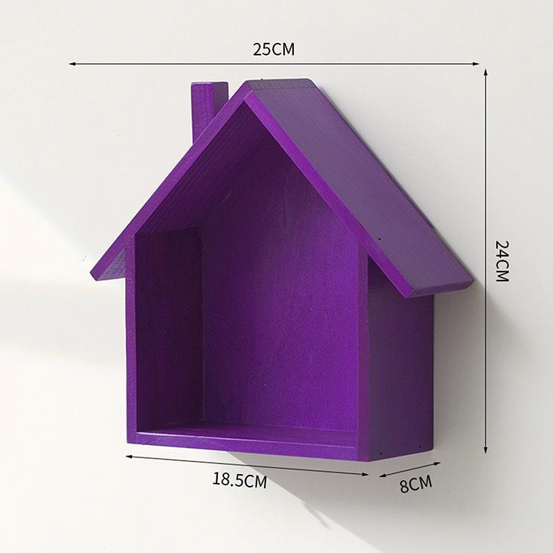 Display Toy Shelf Wooden Wall Shelf Wall Mounted Floating Shelves House Shape Wall Storage Organizer Key Storage Rack Wall Decor