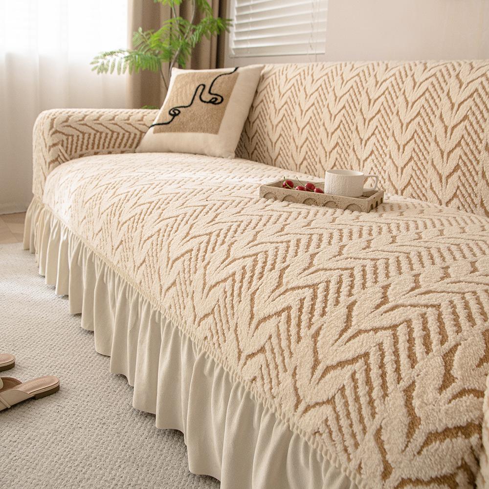 Shu Cotton Velvet Skirt Sofa Cover  New Winter Plush Sofa Cover All-Inclusive Universal Anti-Cat Scratch Protective Cover