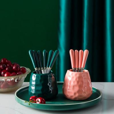 6 pezzi di forchetta e contenitore per impostare semplici forchette da frutta in stile nordico, forchette da dessert, stoviglie pratiche da cucina