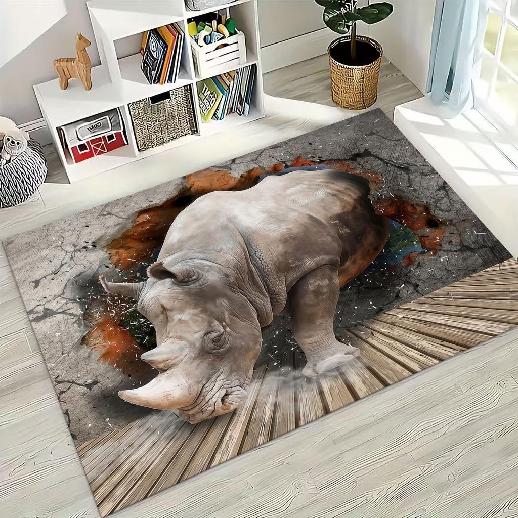3D Illusion Breaking Wall Dinosaur Animal Series Rug for Bedroom Living Room Sofa Home Doormat Decor,Large Non-slip Floor Mat