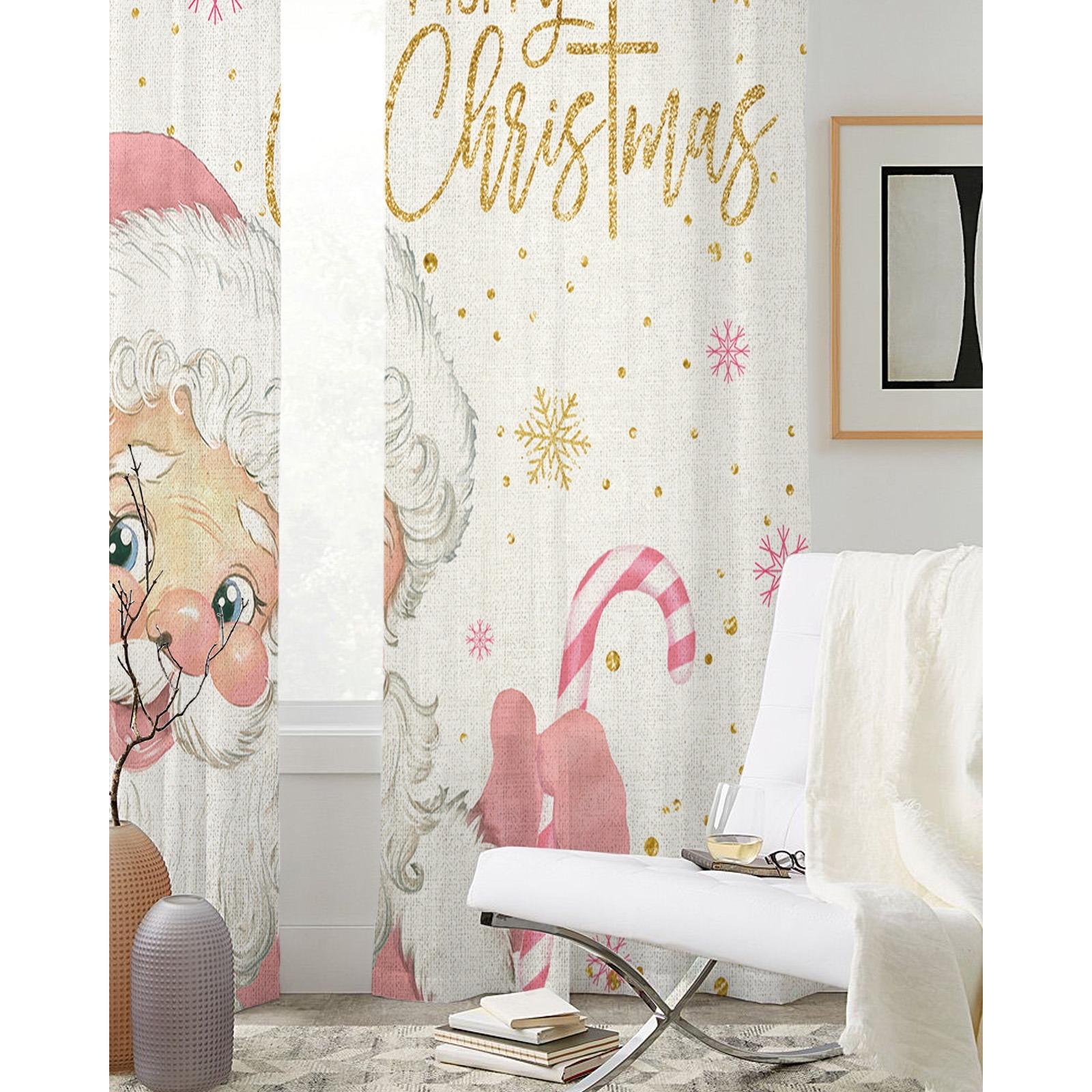 Рождественские розовые занавески со снежинками и конфетами — фото 4
