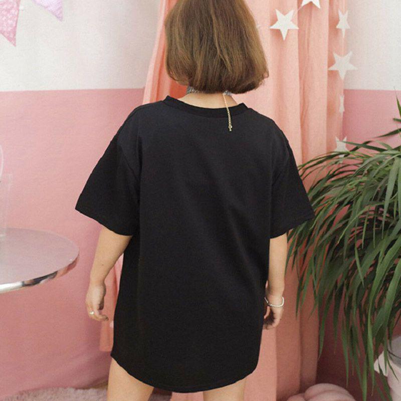 Damen Mädchen Lustiges Kurzarm Mond Katze Print Punk Gothic Lässiges Oberteil Bluse