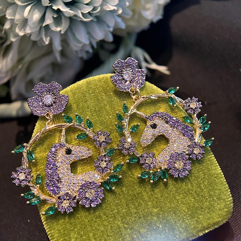 Flower Unicorn Dangle Earrings Jewelry for Women Design Luxurious Brand Jewellery Gold Plated Earings
