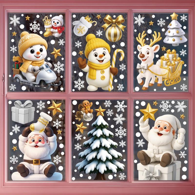 Christmas Window Stickers Santa Elk Snowflake Static Cling PVC Decals Home Holiday Decor