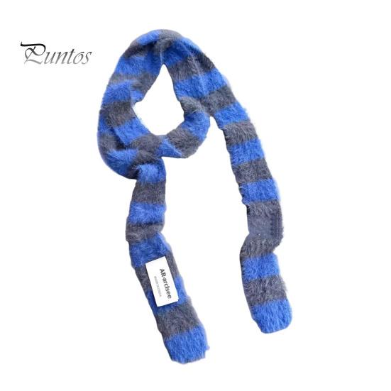 

Женский длинный шарф в стиле ретро, полосатый, цветной, утолщенный, искусственный мех норки, теплый, тонкий шарф, модный аксессуар серый/синий