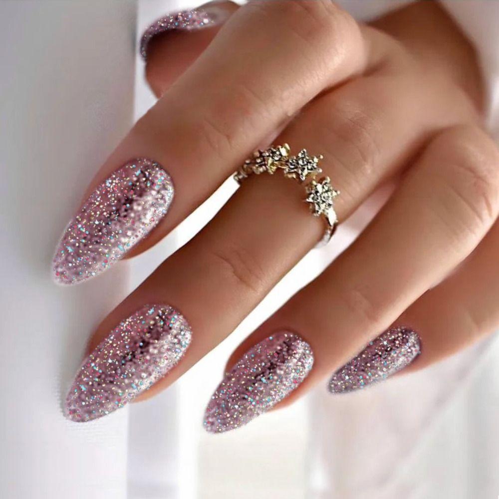 

Накладні нігті із загостреною головкою, мигдаль, накладні нігті середньої довжини, знімні накладні нігті для жінок 1