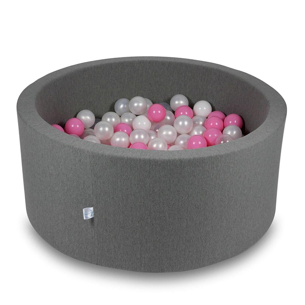 Dry pool 90x40cm gray with 300 balls: white, pearl, powder pink