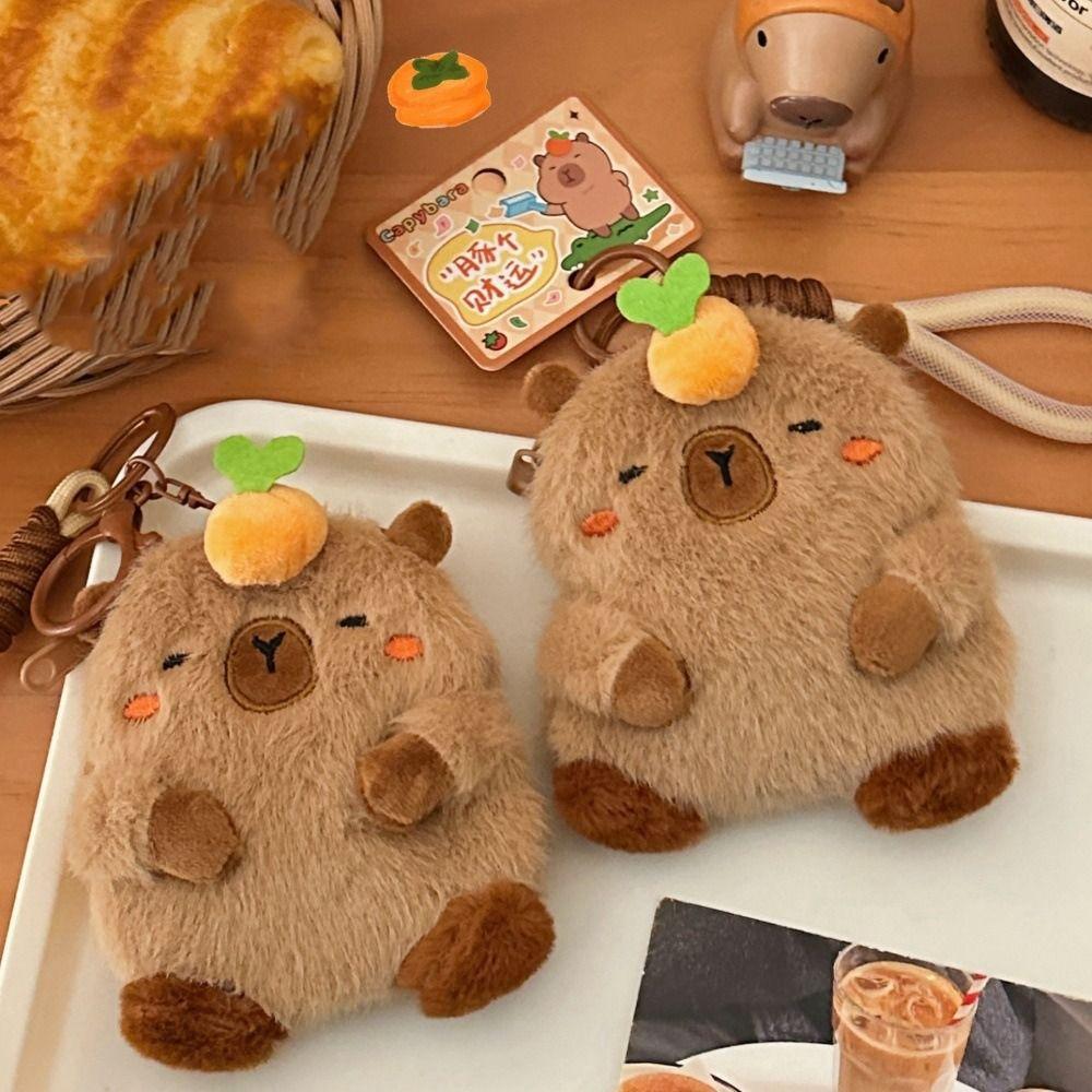 Cartoon Capybara Coin Purse Plush Stuffed Guinea Pig Bag Pendant Funny Plush Doll Keychain  Unisex