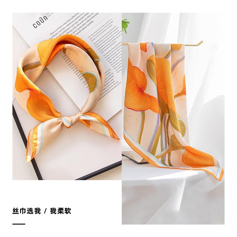 Elegant Silk Scarf Women 53x53cm Pure Mulberry Square Neck Floral Print Lightweight Accessory