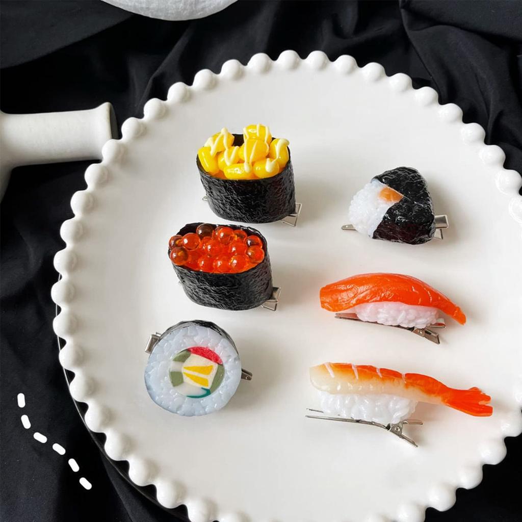 Food Sample Simulation Sushi Hair Fun Hair Accessories for Cute Hair Clips for Salmon and Onigiri Hairpins 6-Piece Clips, Adults, Bangs,