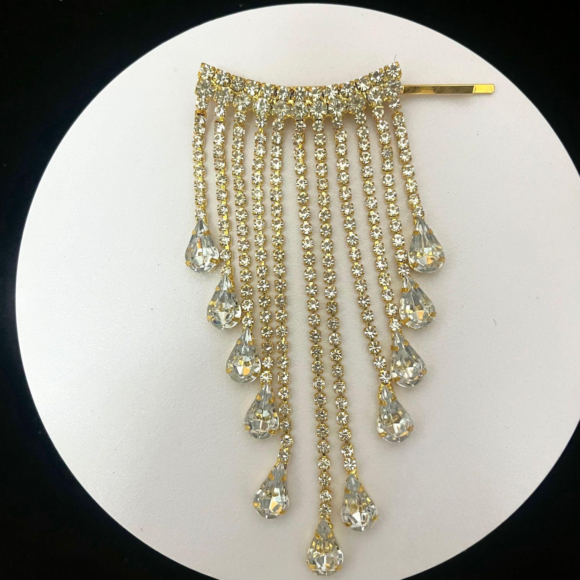 Luxury Rhinestone Tassel Hair Clip for Brides - Japanese Korean Style