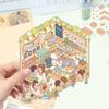 Kreslené krajinné samolepky Vícenásobný miniaturní svět 3D chata Rozbalit DIY scéna Ruční příspěvek