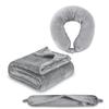 Inflatable Travel Neck Pillow with Portable Flannel Fleece Blanket and Zipper Storage Bag