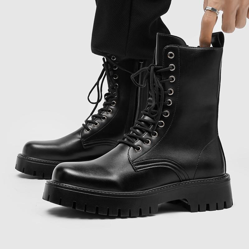 Couple's Casual Boots Four Season Men's and Women's High Top Leather Boots Fashion Thick Soled Non Slip Plus Size Outdoor Boots