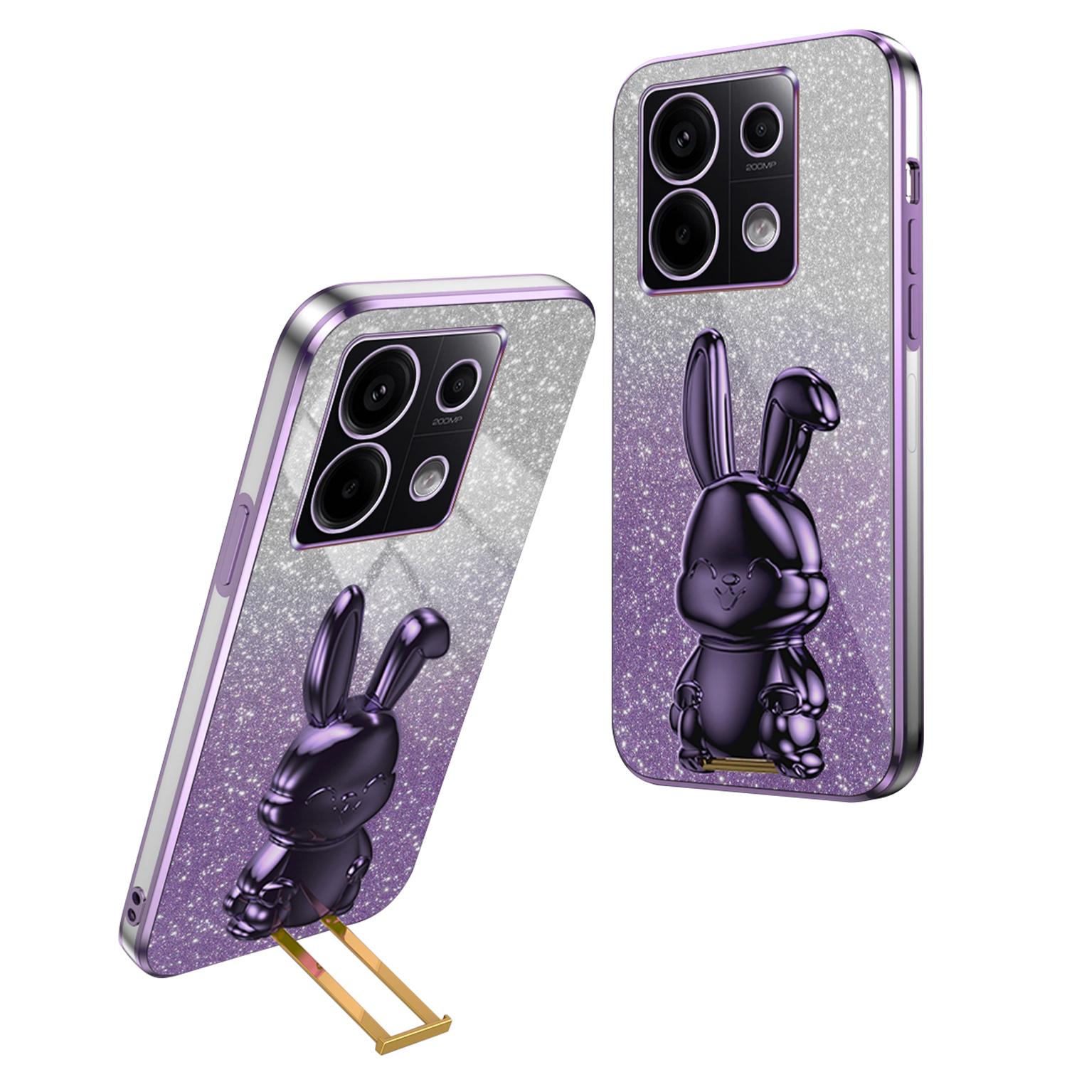 

For Xiaomi Redmi Note 13 Pro 5G/Poco X6 5G Phone Case Lovely Rabbit PC+TPU Pull-out Kickstand Cover Purple