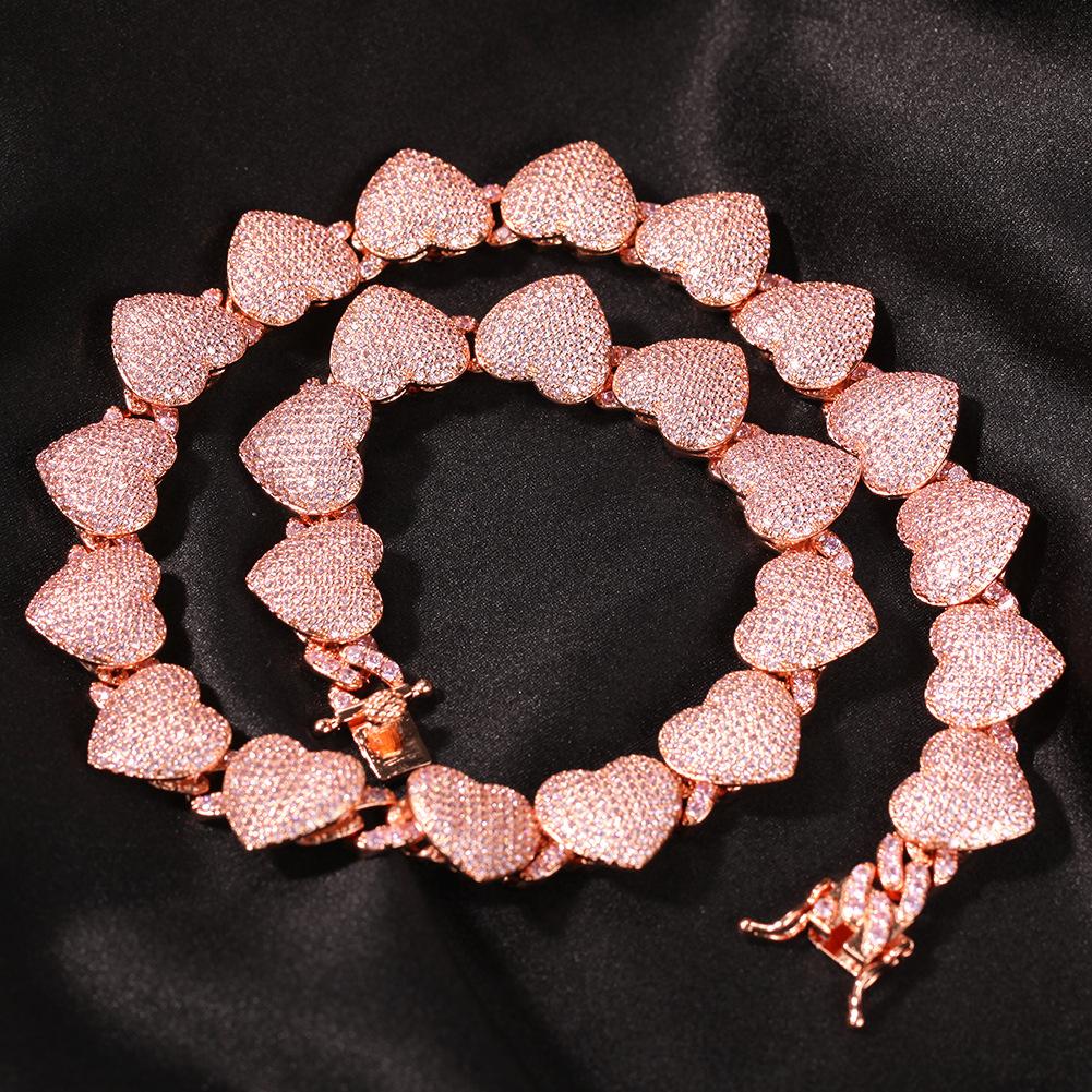 Nový zirkonový náhrdelník ve tvaru srdce Hip Hop Ins Stylový módní svetrový náhrdelník pro muže a ženy Ornament stejného stylu