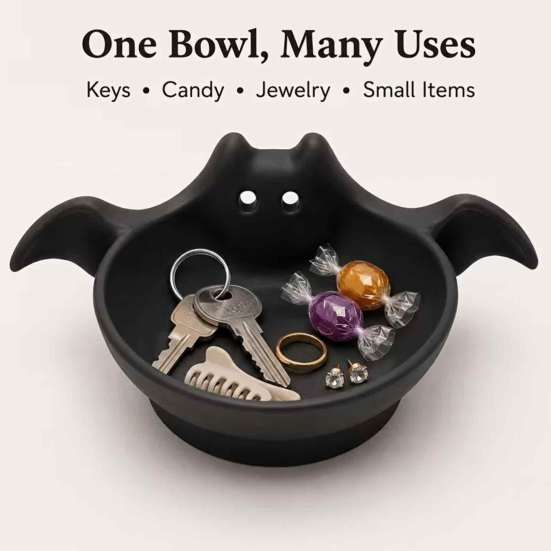 Decorative Snack Tray Halloween Bat Shaped Storage Bowl, Cute Candy Tray, Spooky Home Festive Table Centerpiece Tabletop Ornament, Multifunctional
