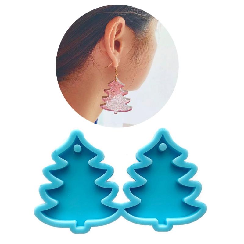 Eardrops Ear Stud Dangles Casting Mold UV Crystal Resin Epoxy Mold DIY Cute Christmas Pine Tree Earrings Silicone Mold