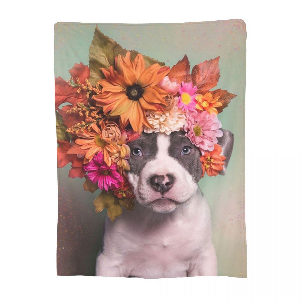 Pit Bull Flower Power Apollo Blanket Fleece Sofa Throw Blanket Portable for Couch Bedding Outdoor Throws Bedspread Quilt 30x40in