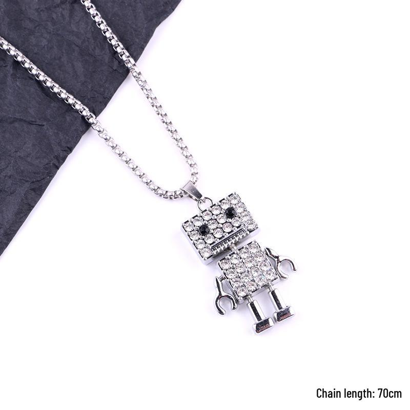 Trendy Cross-Border Rhinestone Pendant Necklace: Unisex Hip-Hop Style Stainless Steel Chain.